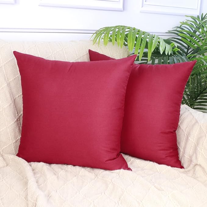 Thmyo 4-Pack 100% Cotton Comfortable Solid Decorative Throw Pillow Case, Square Cushion Cover Pillowcase Sublimation Blank Pillow Covers DIY Throw Pillowcase for Couch(18x18 inch/ 45x45cm,Dark red)