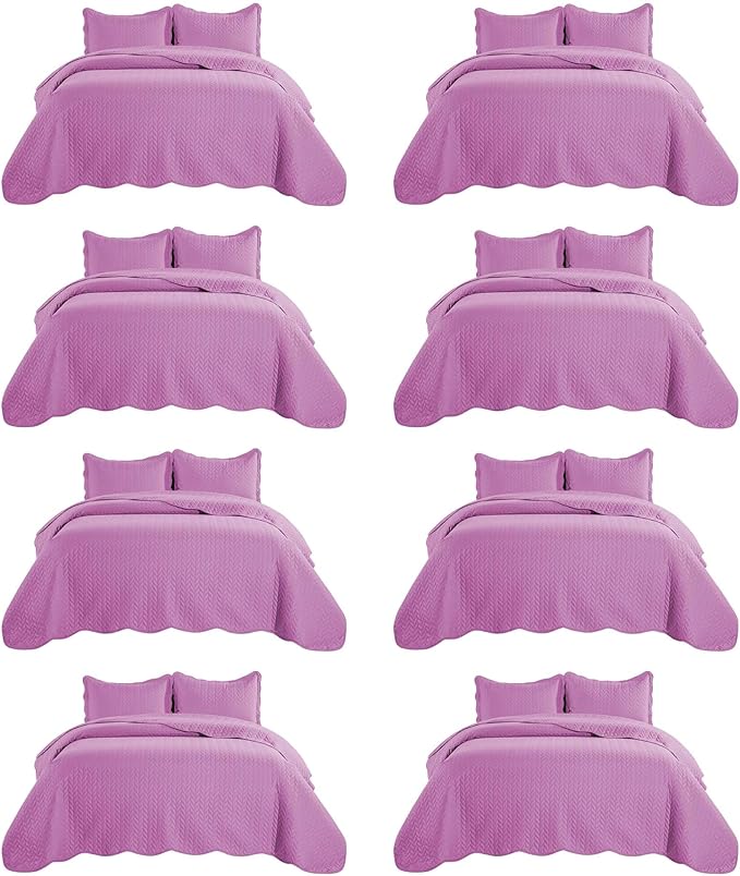 IR Imperial Rooms 8 Pack California King Quilt Bedding Set (118"x106") - Bulk Wholesale for Hotels, Guest Bedroom & Airbnbs - Lightweight Microfiber Reversible Embossed Quilts Bedspread (Purple)