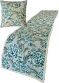 The HomeCentric King/Queen/Twin Blue Decorative Full 68"x18" Bed Runner with Two Pillow Cover, Cotton & Pearl Embroidery Bed Scarf on Cotton Fabric - Blue Star Fauna