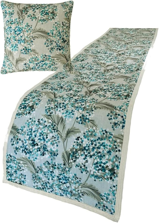 The HomeCentric King/Queen/Twin Blue Decorative Twin 53"x18" Bed Runner with Two Pillow Cover, Cotton & Pearl Embroidery Bed Scarf on Cotton Fabric - Blue Star Fauna