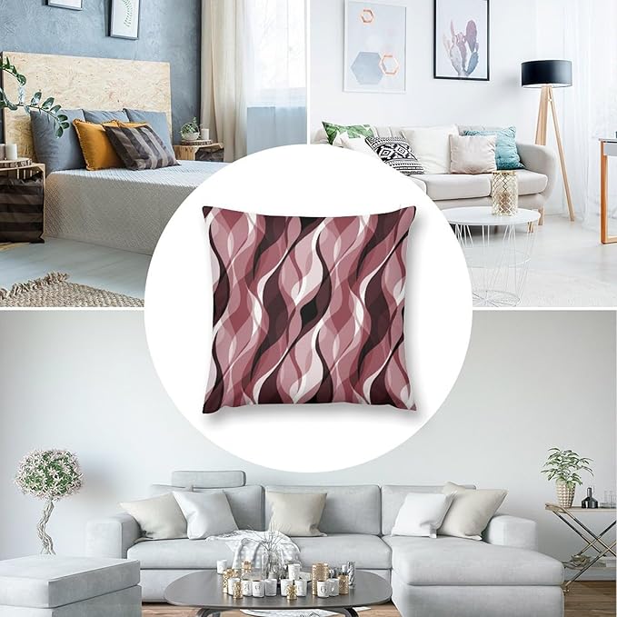 Burgundy Throw Pillow Covers Modern Abstract Ombre Burgundy Striped Decorations for Bedroom Living Room Farmhouse Sofa Pillows Bed Couch 12x12 Inch