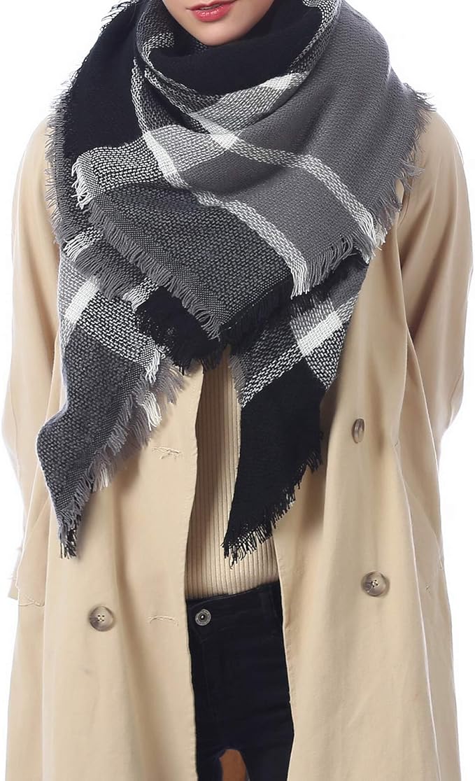 American Trends Women's Cozy Warm Winter Fall Blanket Scarf Stylish Soft Chunky Checked Giant Scarves Shawls