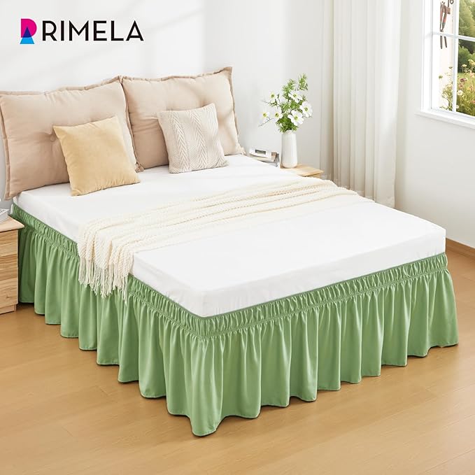 RIMELA Light Green Bed Skirt Twin Size 15 Inch Drop, Elastic Bed Skirting, Bedding Dust Ruffle Easy to Install, Hotel Quality Wrap Around Bedskirt, Bedroom Decor