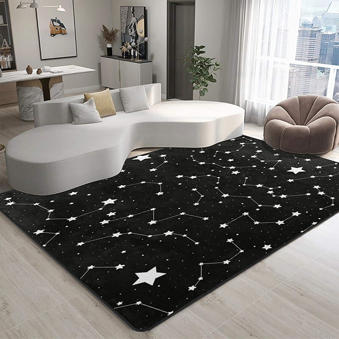 9CH Magic Constellation Area Rug 5'x7' - Black White Star Space Rugs Non-Slip Star Sky Carpet Mat for Bedroom Dinning Dorm Living Room Home Decorative