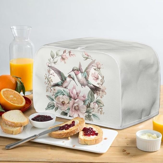 ZFRXIGN Flower Hummingbird Toaster Cover 2 Slice Toaster Dust Cover Small Appliance Covers Toaster Oven Cover Spring Floral Birds Dust Cover Kitchen Decorative Protector Beige