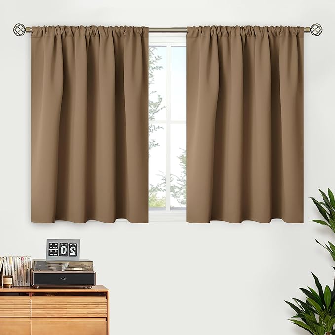 BGment Taupe Blackout Kitchen Curtains 36 Inches Length - Short Tan Thermal Insulated Drapes with Rod Pocket Room Darkening for Cafe Bathroom Windows, 42 x 36 Inch, 2 Panels