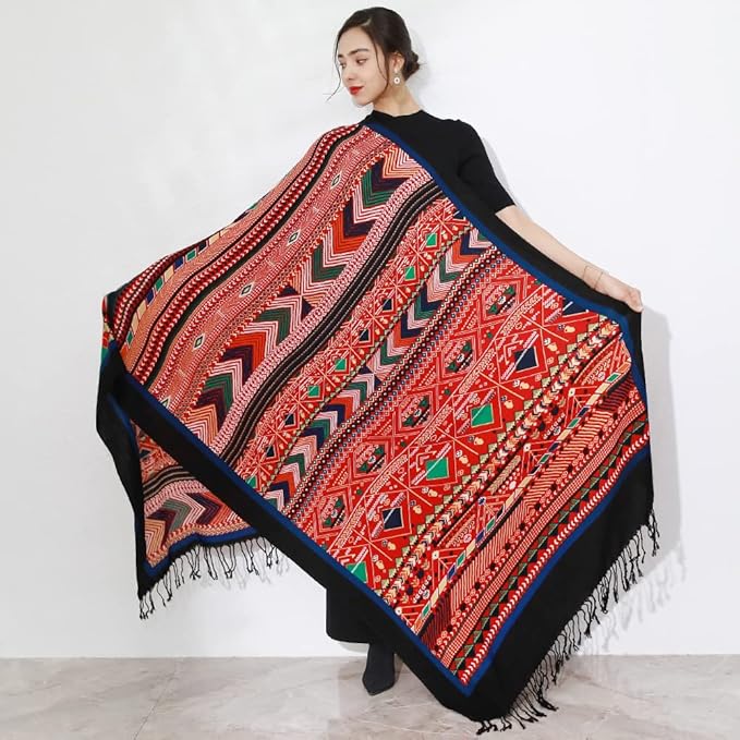 DANA XU 100% Merino Wool Pashmina Shawl for Women 96"x43", Oversized Cashmere Wrap with Tassels, Floral Travel Blanket Cape