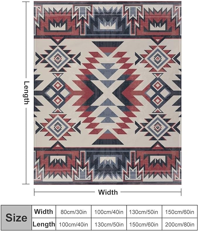 Southwest Blanket, Tribal Indian Throw Blanket Red Black Aztec Ethnic Geometric Print Blanket for Couch Bed Sofa Cover Throw Home Decor 40"x50"