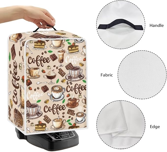 Mumeson Coffee Cup Design Coffee Maker Cover Stain Resistant Washable Covers with Handle Home Appliance Dust Cover for Home Kitchen Decor, Large