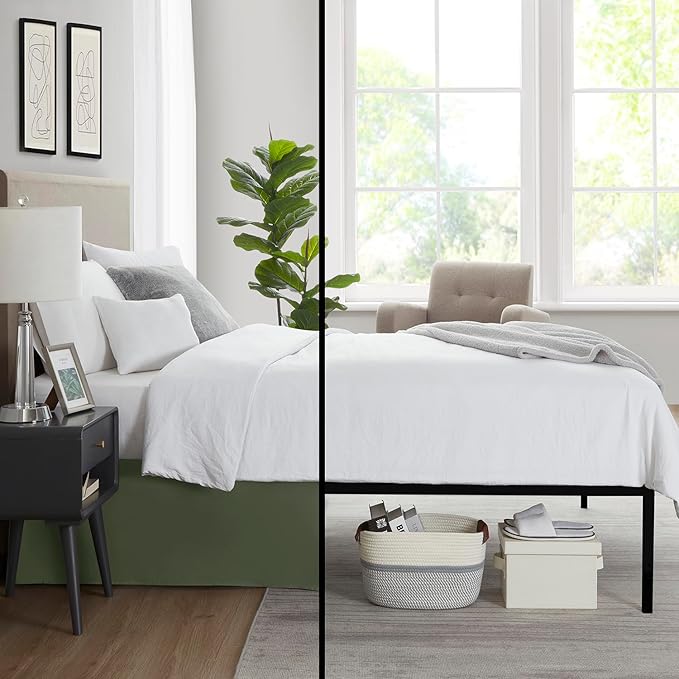 Nestl Olive Green Bed Skirt Cal King Size - Cal King Bed Skirt 14 Inch Drop - Brushed Microfiber Bed Skirts - Hotel Quality Pleated Bed Skirt - Shrinkage & Fade Resistant