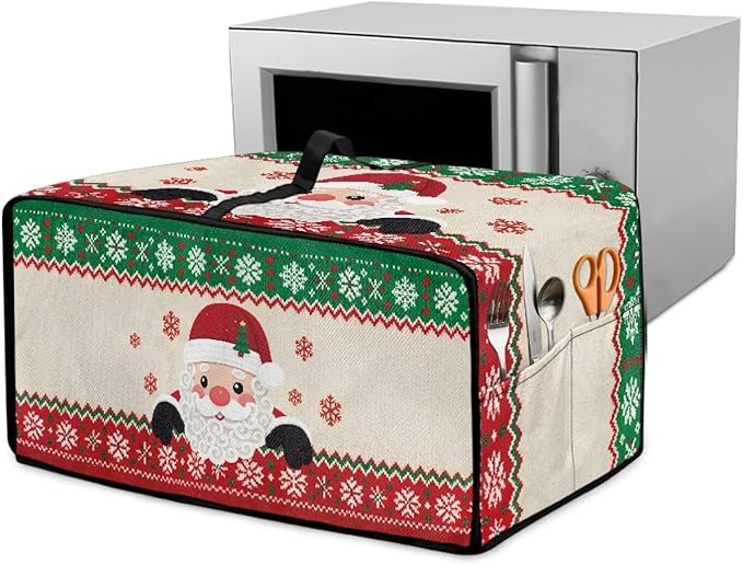 Christmas Countertop Convection Oven Cover Decorative Air Fryer Toaster Oven Dust Cover for Winter Holiday Home Kitchen Indoor Decor, S, Santa Claus Snowflake Red Green Beige