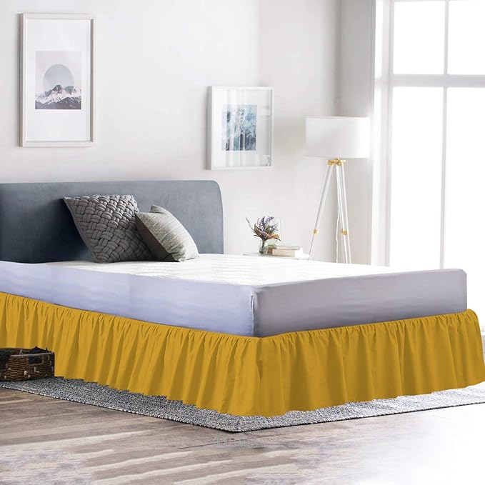 Bed Skirt - Ruffled Bed Skirt (Olympic Queen, Gold) 12 Inch Drop Dust Ruffle with Platform, 100% Cotton 800 Thread Count Fabric - Dust Ruffle Bedskirt for Easy Fitting and Easy Care