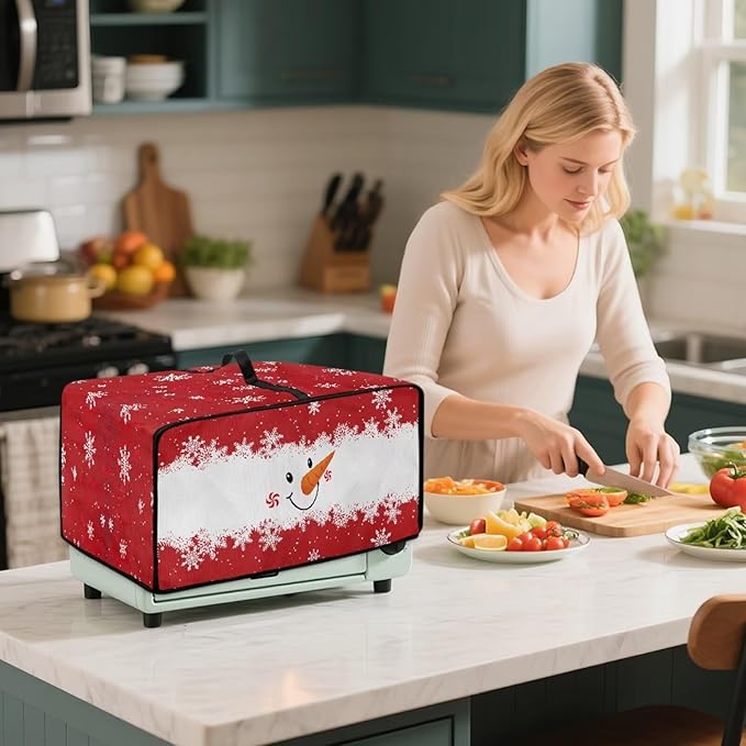 Christmas Countertop Convection Oven Cover Dust Protection Air Fryer Toaster Oven Covers for Home Kitchen Decorations 14.5 x 18.5 x 9 Inches, S, Snowman Face Snowflake Red White