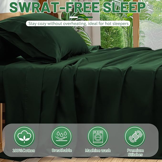Extra Deep Pocket King Sheets 18-24 Inch 1000 Thread Count 100% Egyptian Cotton Sateen Weave Soft Breathable 4 Pieces（King，Forest Green）