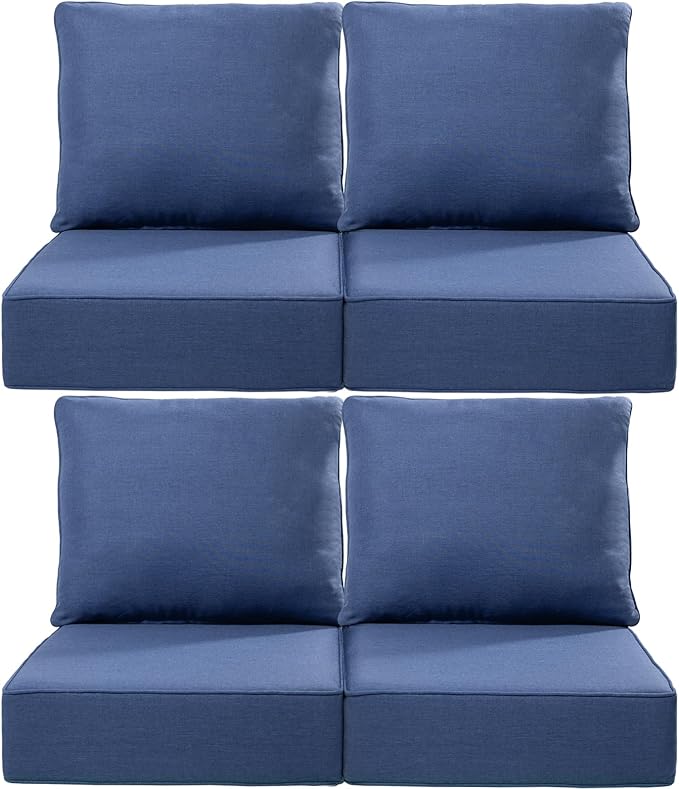Luxury 24x24x6 Inch Outdoor Chair Cushions Set of 4 - Heavy Duty Water-Resistant Comfortable Cushion for Patio Furniture Set Dining Gliding Rocking Chairs Loveseat L-Shape Sofa - Navy Blue