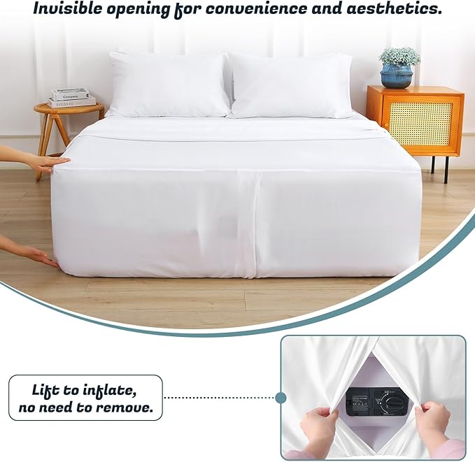Queen Sheet Set for Air Mattress, 6 Piece Air Bed Sheets Set with 18-24 Inches Extra Deep Pocket, Soft & Breathable Inflatable Bed Sheet Set with Flat Sheet, Fitted Sheet and Pillowcases, White