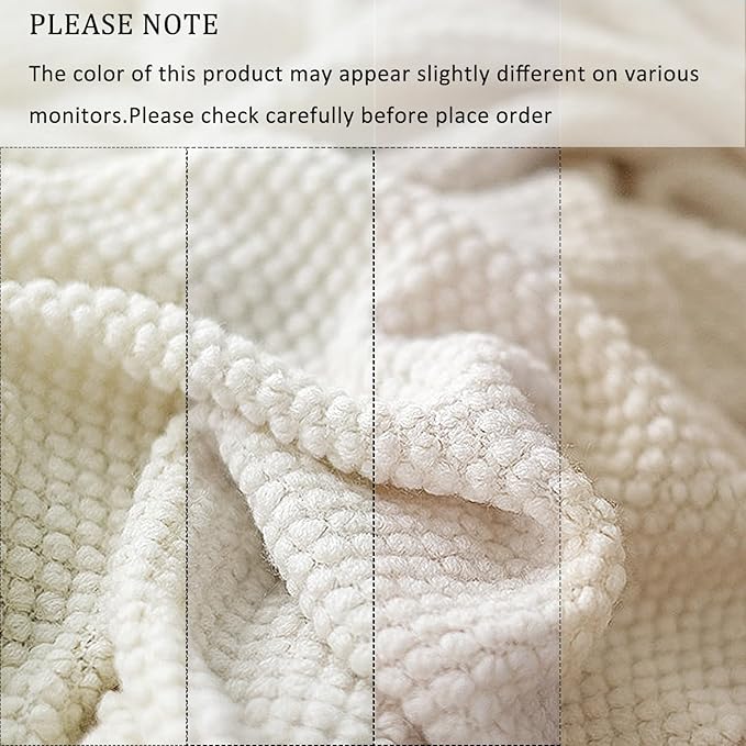 LOMAO Knitted Throw Blanket with Tassels Bubble Textured Lightweight Throws for Couch Cover Home Decor (Cream, 60x90)