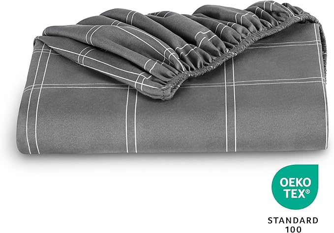Fitted Bottom Sheet Twin XL Size - Premium 1800 Microfiber - Ultra-Soft Hotel Luxury - Deep Pocket - Durable and Long Lasting - Fitted Sheet (Twin XL, Modern Plaid - Grey/White)