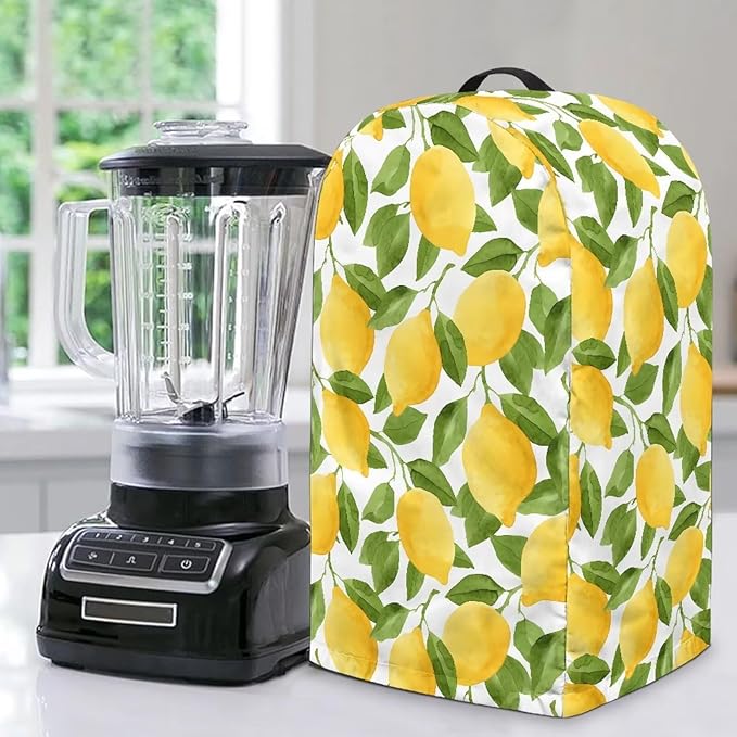Lemon Leaf Print Countertop Blender Cover with Drawstring Kitchen Appliance Dust Protection 9.4”Lx7.2”Wx15.9”H Kitchen Blender Appliance for Home Kitchen Decor