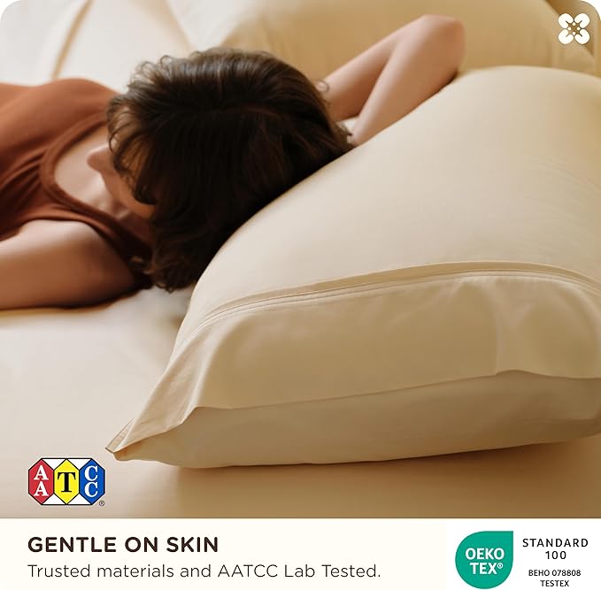 Bedsure Cooling Sheets, Rayon Derived from Bamboo & Cotton Blend, GentleSoft, Breathable, King Size Sheets Set, Deep Pocket Up to 18 Inches, Hotel Luxury Bedding for Hot Sleepers, Beige
