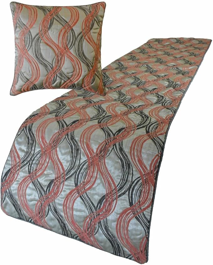 The HomeCentric King/Queen/Twin Orange Luxury Twin 53"x18" Bed Runner Without Pillow Cover, Swirls & Quilted Bed Scarf on Jacquard Fabric - Orange Twirls