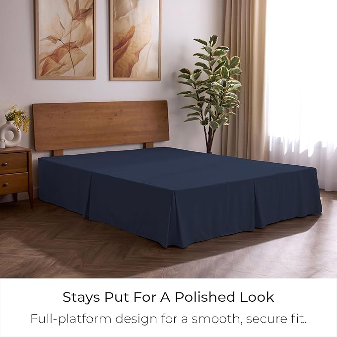 Mellanni Bed Skirt Queen Size - Bed Skirting - 15-Inch Tailored Drop Pleated Dust Ruffle - Hotel Luxury Bedding - Wrinkle, Fade, Stain Resistant - 1 Bedskirt (Queen, Navy Blue)