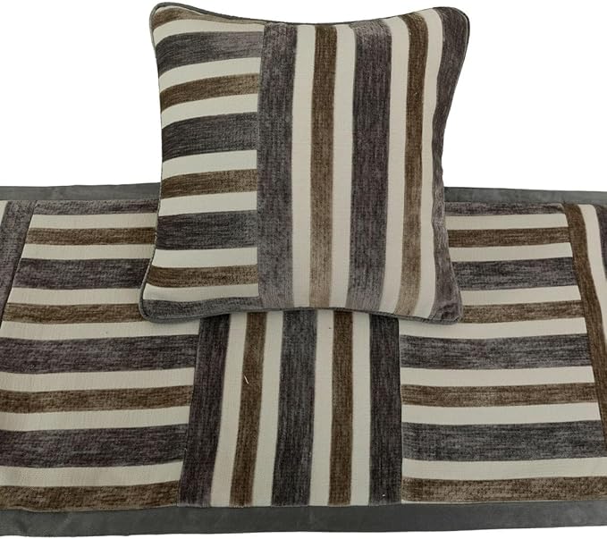 The HomeCentric King/Queen/Twin Beige & Grey Decorative CA King 86"x18" Bed Runner Without Pillow Cover, Patchwork Bed Scarf on Velvet Fabric - Striation