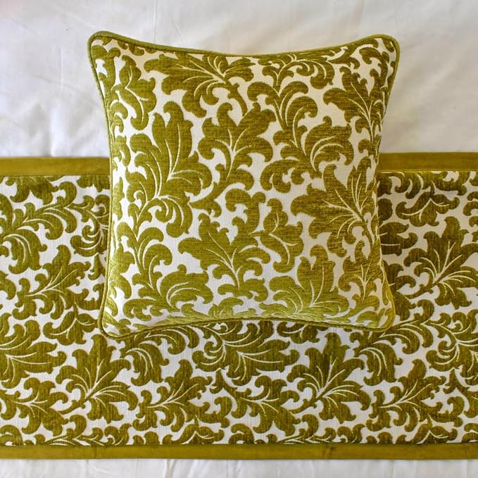 The HomeCentric King/Queen/Twin Chartreuse Decorative King 90"x18" Bed Runner Without Pillow Cover, Velvet, Floral Pattern Bed Scarf on Velvet Fabric - Enchanted Chartreuse