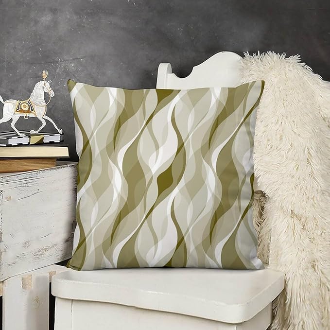 Light Green Throw Pillow Covers Abstract Ombre Light Green and Grey Striped Decorations for Bedroom Living Room Farmhouse Sofa Pillows Bed Couch 18x18 Inch