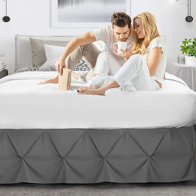 Nestl Grey Bed Skirt Cal King Size, Pinch Pleat Cal King Bed Skirt, 14" Inch Drop Cal King Bedskirt, Hotel Quality Grey Bed Skirts, Microfiber Bedskirt for Cal King Bed, Grey Cal King Bed Skirt