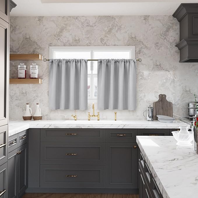 BGment Short Blackout Curtains 36 Inches Length - Rod Pocket Thermal Insulated Room Darkening Window Drapes for Kitchen Bedroom Bathroom, Light Grey, 2 Panels, 42 x 36 Inch