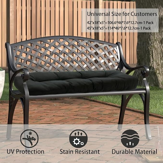 FUNHOME Outdoor Bench Cushion 45 x18 inch with Non-Slip Grips,Water Resistant Porch Swing Cushion,Bench Pillow Pads,Tufted Cushions for Patio Garden Furniture,45" Seat Cushions(Black)