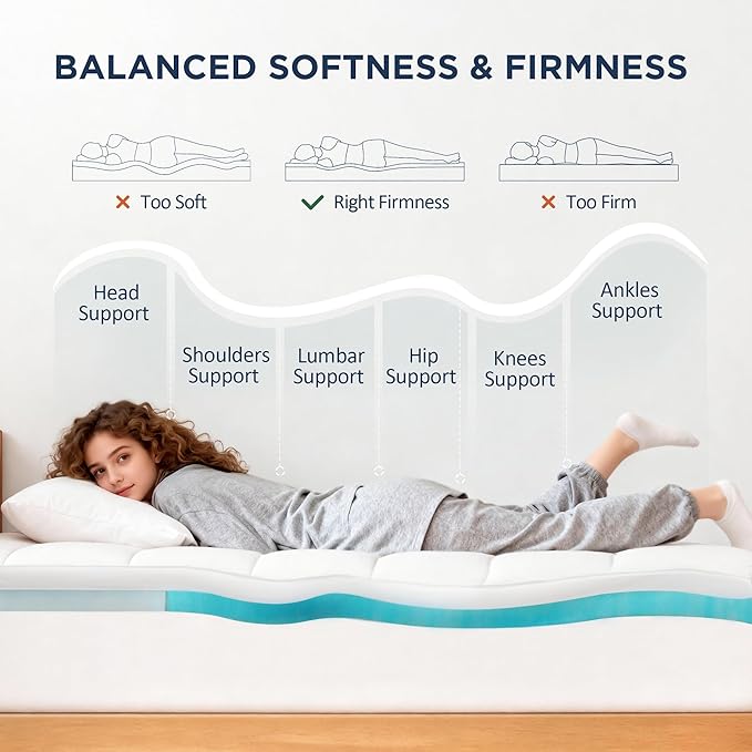 Dual Layer 4 Inch Memory Foam Twin XL Mattress Topper for College Dorm, 2 Inch Cooling Gel Memory Foam and 2 Inch Down Alternative Pillow Top Mattress Pad Cover 8-24 Inch Deep Pocket