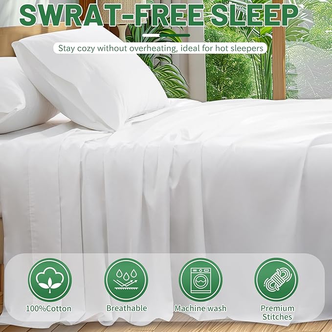 Extra Deep Pocket King Sheets 18-24 Inch 1000 Thread Count 100% Egyptian Cotton Sateen Weave Soft Breathable 4 Pieces（King，White）