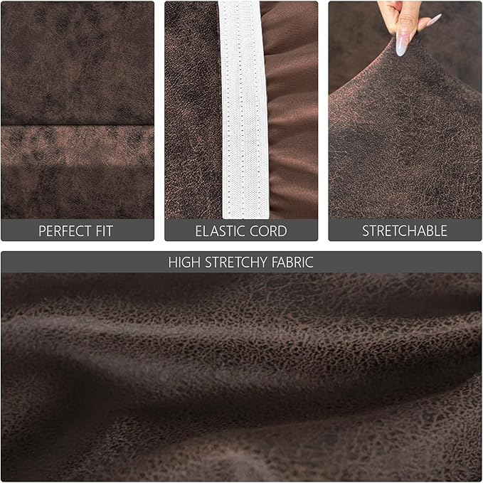 molasofa Leather Like Stretch Futon Slipcover Armless Futon Bed Sofa Cover Furniture Protector with Elastic Bottom, Soft and Washable Futon Cover for Sofa Bed Stay in Place（Larger，Brown）