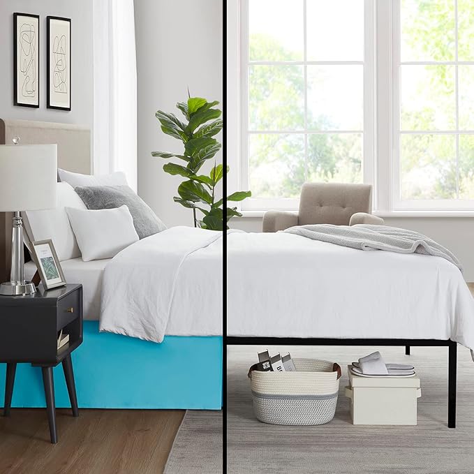 Nestl Beach Blue Full Bed Skirt - Full Size Bed Skirt 14 Inch Drop - Brushed Microfiber Bed Skirts - Hotel Quality Pleated Bed Skirt - Shrinkage & Fade Resistant