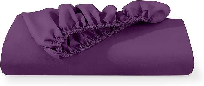 Bare Home Fitted Bottom Sheet Split King Size - Premium 1800 Microfiber - Ultra-Soft Hotel Luxury - Deep Pocket - Durable and Long Lasting (Split King, Plum)