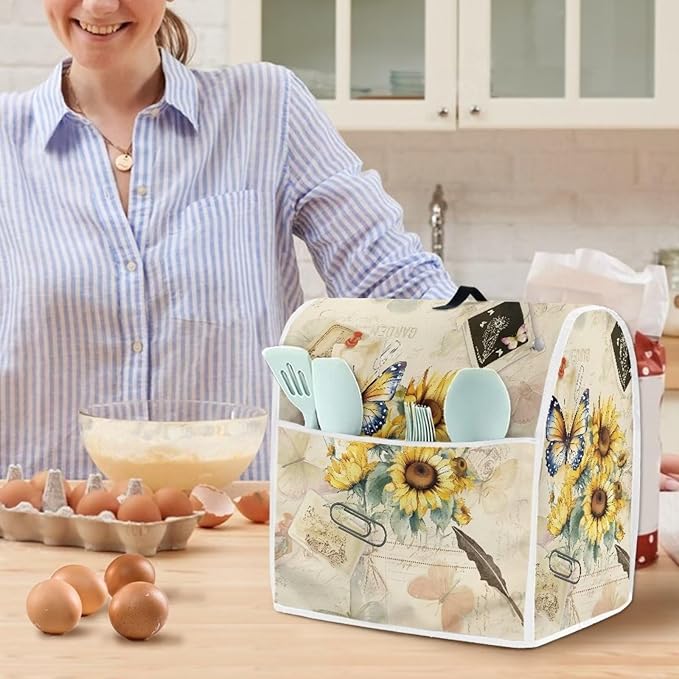 Sunflower Butterfly Stand Mixer Cover Compatible with 4.5-5 Quart Kitchen Aid Mixer, Washable Dustproof Covers Fit All Tilt Head & Bowl Lift Models Mixers, Easy to Clean