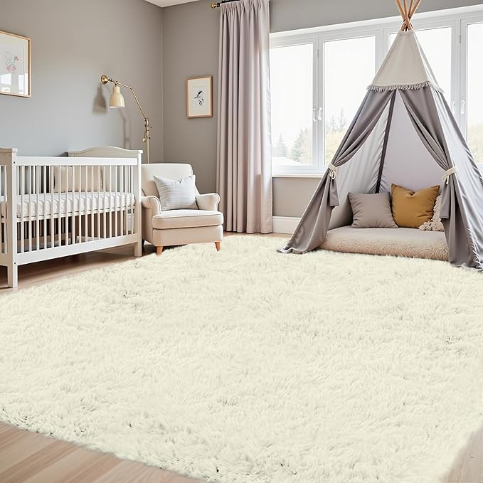 6x9 Area Rugs for Living Room Rug: Soft Fluffy Shag Cream White Rugs for Bedroom, Non-Slip Large Fuzzy Plush Rug Indoor Floor Carpet for Nursery Kids Boys Girl Room, Dorms, Playroom, Modern Home Decor