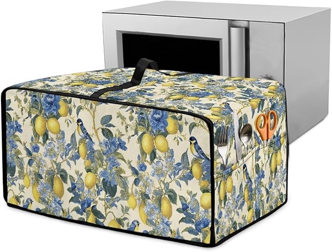 Lemon Floral Robin Bird Print Microwave Oven Dust Cover Heavy Duty Microwave Oven Grill Cover Dustproof Kitchen Machine Covers Case Protections for Toaster Oven, S