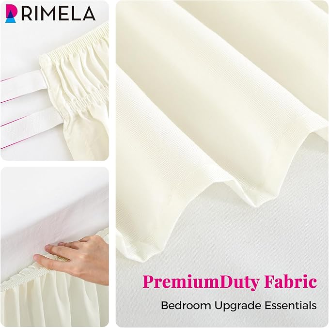 RIMELA Cream Bed Skirt King Size 12 Inch Drop, Wrap Around Elastic Adjustable Bedskirt, Soft Durable Fabric Machine Washable Easy to Install Bed skirting Dust Ruffle for Bed Frame & Box Spring