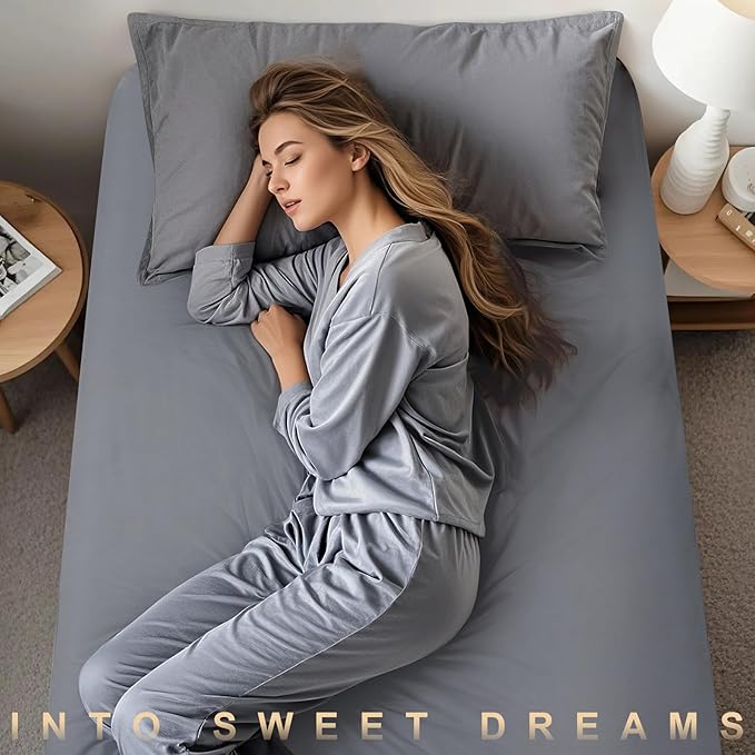 Lewondr Extra Deep Pocket Twin Sheet for Air Mattress, Twin Sheets Deep Pocket Bed Sheet with All-Round Rubber Band, Sanded Fabric Mattress Sheet and Enveloped Opening, Fit with 13-21 in, Bed Sheet