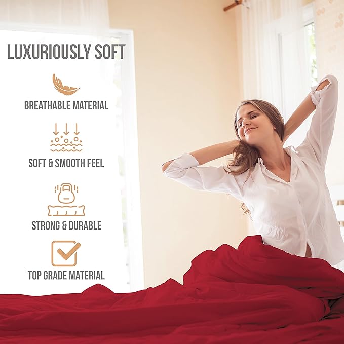 Full Size Bed Sheets Cooling - Luxury Hotel Sheet Set - Soft Sheets with Elastic Corner Strap - Deep Pocket Microfiber Bedsheet - Bedding Sheet & Pillowcases - 4 PC (Full Size, Burgundy)