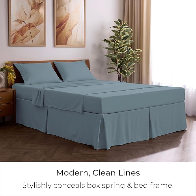 Mellanni Bed Skirt Twin Size - Bed Skirting - 15-Inch Tailored Drop Pleated Dust Ruffle - Hotel Luxury Bedding - Wrinkle, Fade, Stain Resistant - 1 Bedskirt (Twin, Spa Blue)