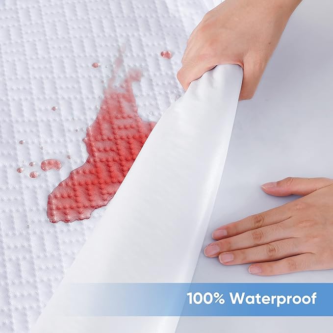 Hanherry 100% Waterproof Mattress Protector King Size, Mattress Cover 3D Air Fabric Cooling Mattress Pad Cover Smooth Soft Breathable Noiseless, 8''-21'' Deep Pocket