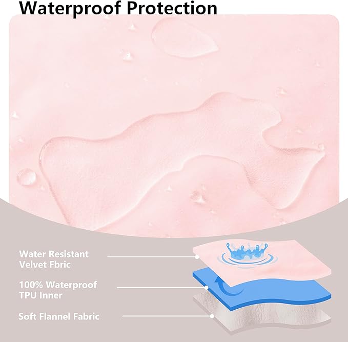 Waterproof Blanket for Bed, Leak Proof Dog Couch Blankets Reversible, Pet Throw Sofa Furniture Protector Machine Washable-82 x120,Pink+Cream