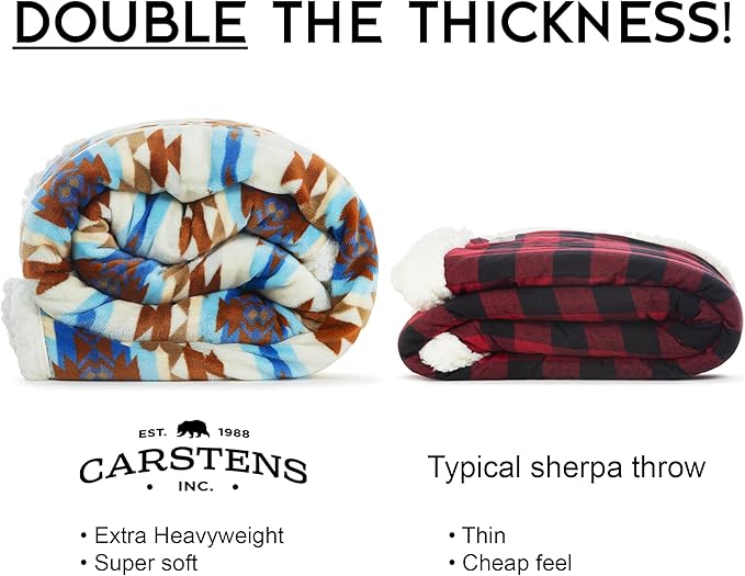 CARSTENS, INC. Wrangler Ultra Premium Super Soft Plush Sherpa Fleece Oversized Throw Blanket 54" x 68", Stack Rock