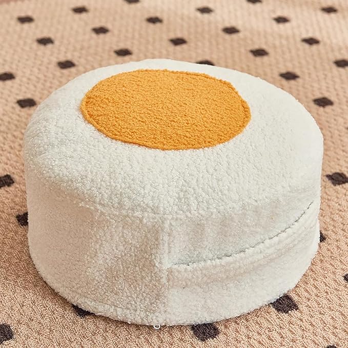 Round Pouf Ottoman Foot Rest, Stuffed Floor Pouf Foot Stool with Foam Chunk, Fluffy Storage Ottomans for Living Room Home Decor, White