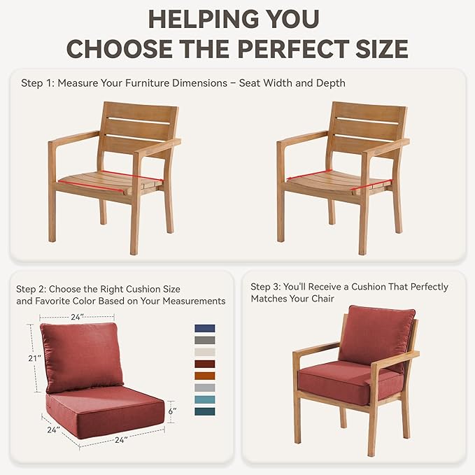 Outdoor Cushion Set for Furniture Patio Furniture, UV Resistant, Water Resistant - 6 Inch Thick Foam Garden Cushions– 24x24 Inch Patio Seat Covers for Chair/Sofa/Couch | Red | 4-Pack |