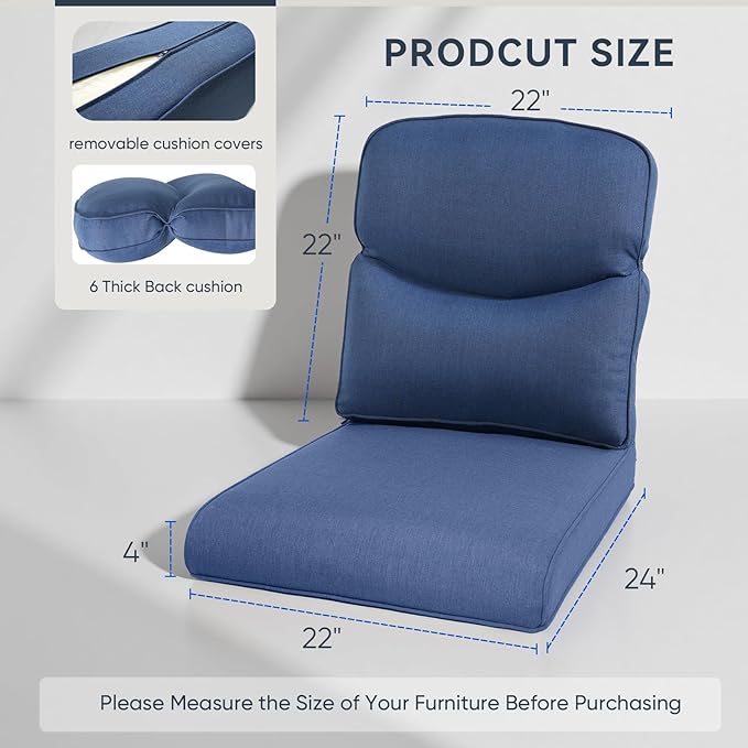 Patio Chair Cushions 6 Packs - Outside High Back Thick Water-Resistant Cushion 22x24 for Outdoor Glider Rocking Chairs Loveseat 3-Seater Couch Sofa – Blue/Crescent